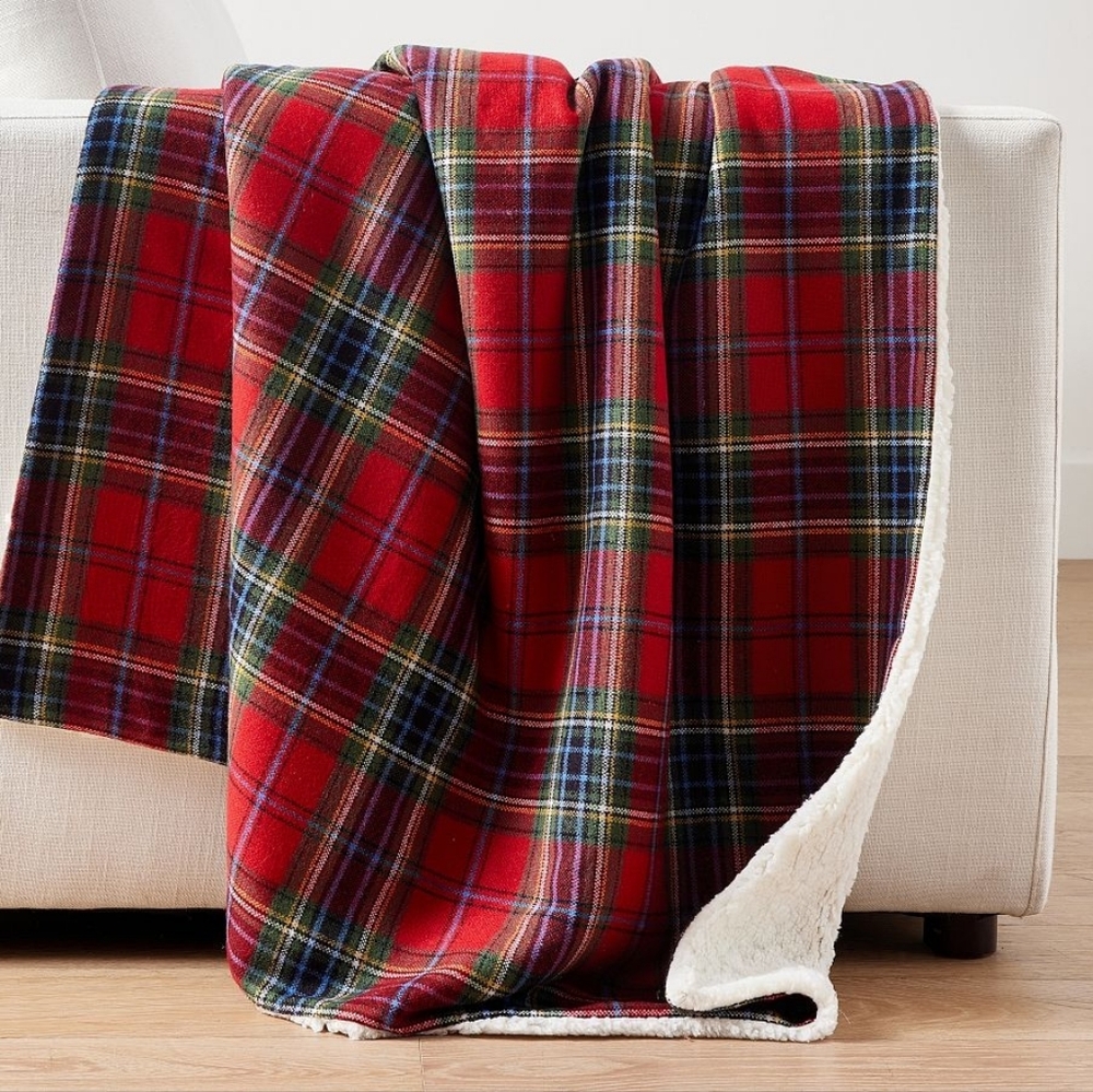 🆕 Pottery Barn Winter Simon Plaid Sherpa Throw Blanket, Red Multi, 50x60” NWT